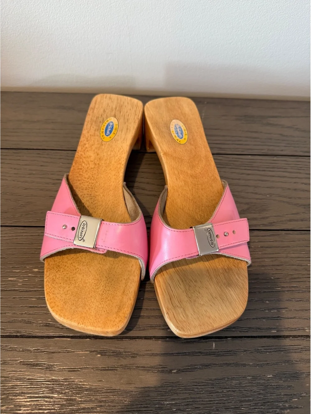 Dr. Scholl’s Leather Wood Heel Sandals Size 8M